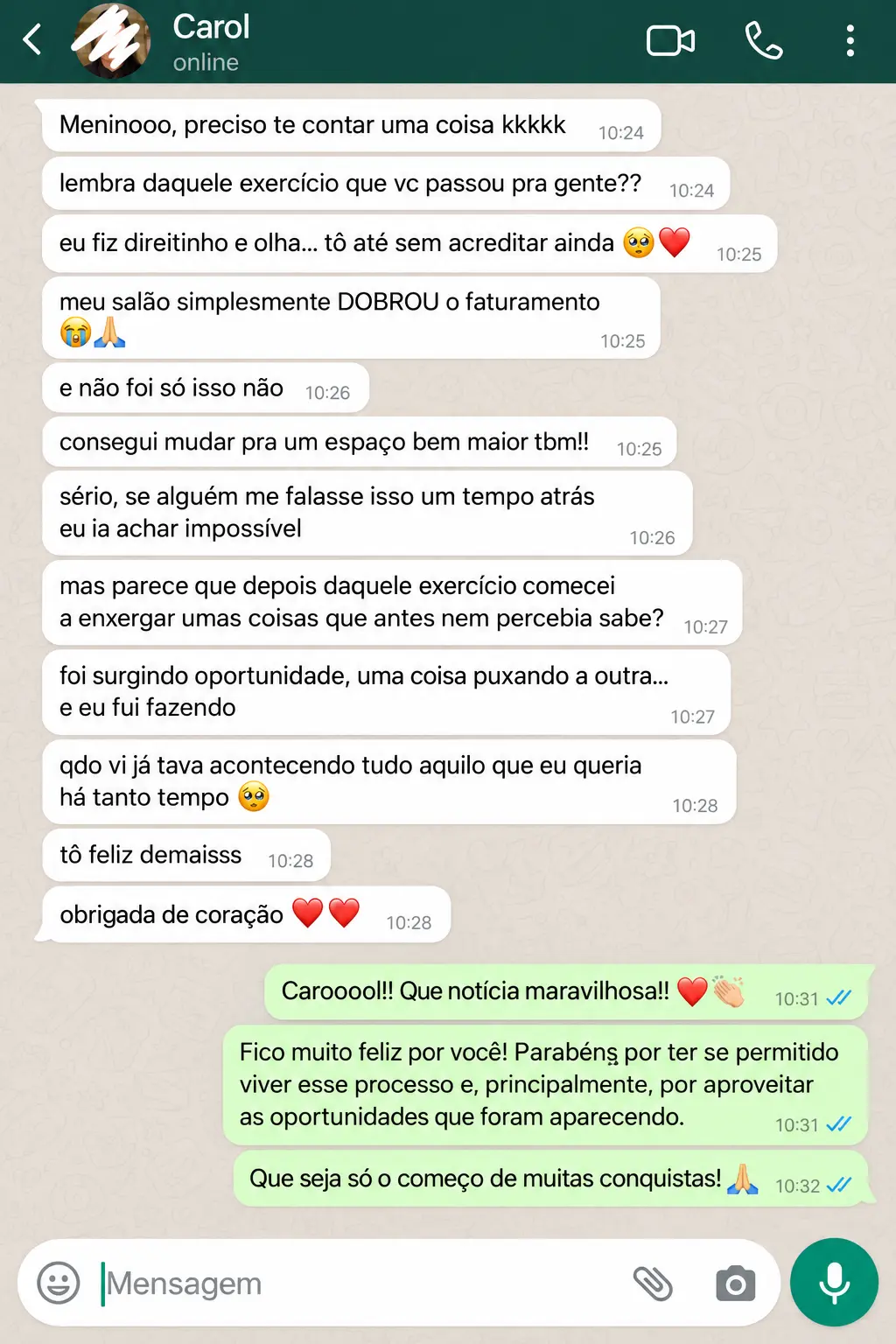 Depoimento de Carol no WhatsApp