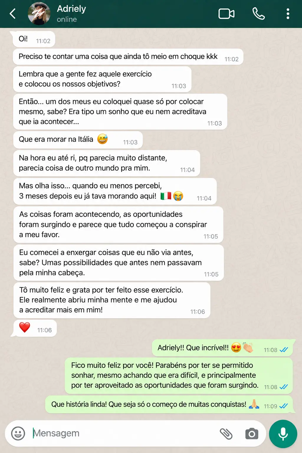 Depoimento de Adryele no WhatsApp