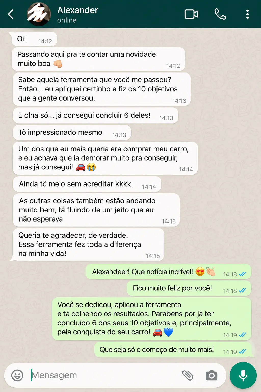 Depoimento de Alexander no WhatsApp